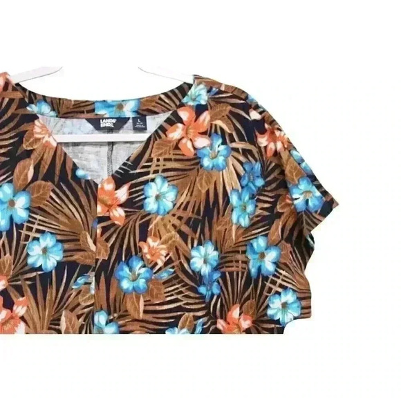 Lands End Mumu Dress Size Large 14-16 Multicolor Floral Tropical Cotton Stretch - Picture 6 of 15